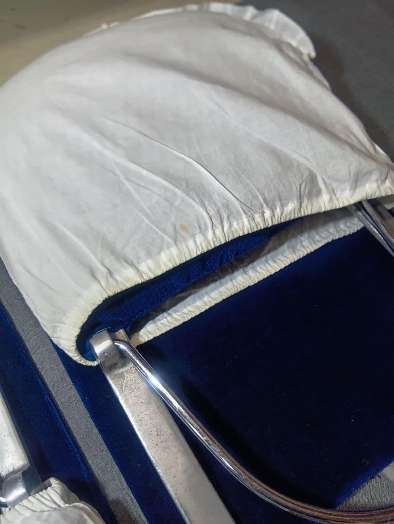 昭和レトロな 青のベルメット調 別珍X金属折畳み 不二座椅子2個セット