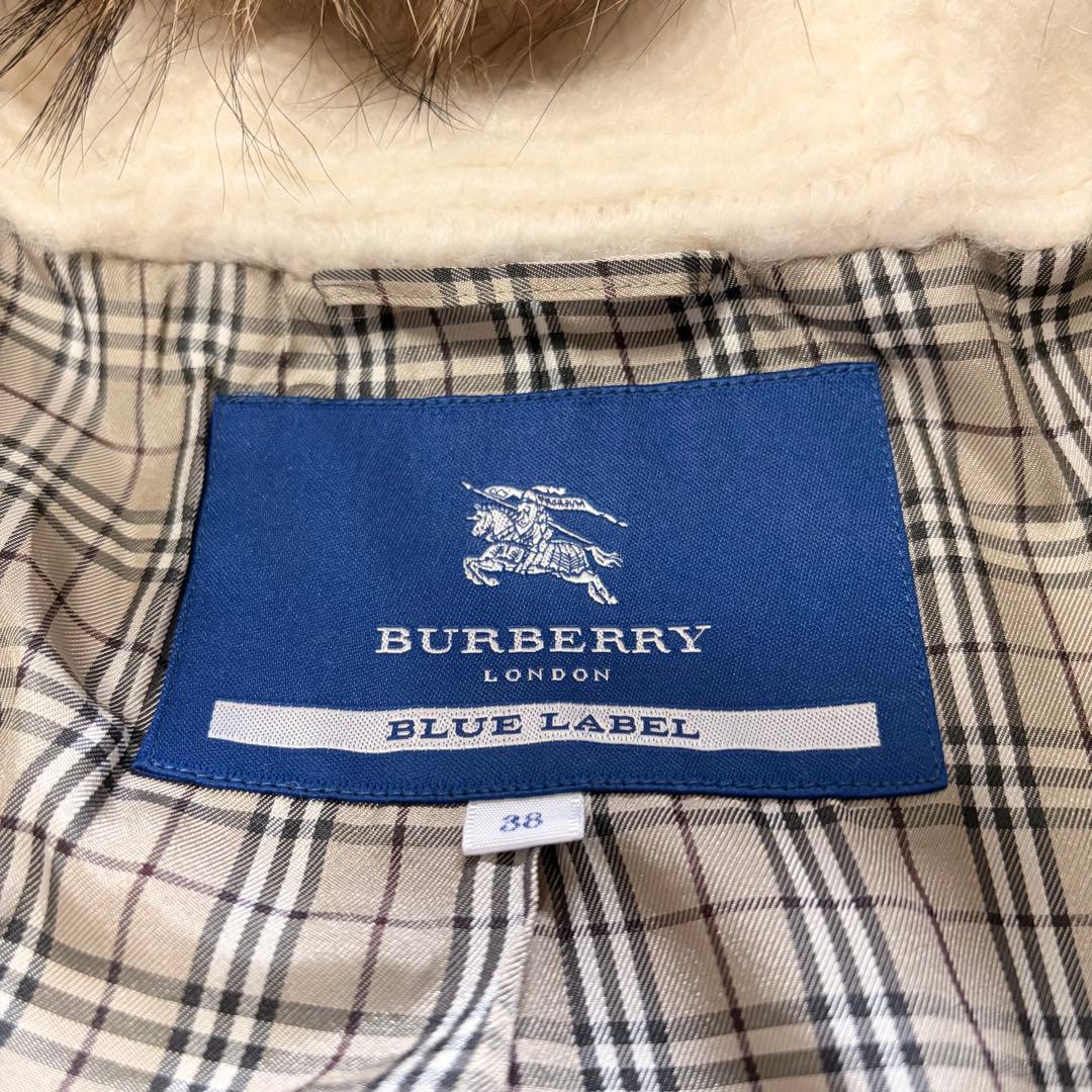 バーバリー ブルーレーベル ボリューム袖 モヘア ダッフル ノバチェック ファー