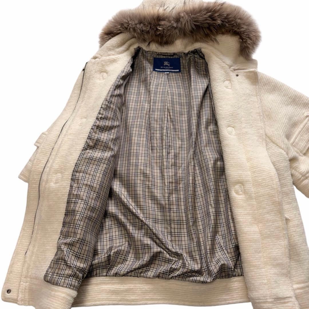 バーバリー ブルーレーベル ボリューム袖 モヘア ダッフル ノバチェック ファー