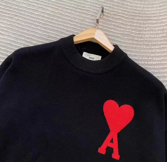 Ami Paris ブラック ニットセーター ハート刺繍 M 男女兼用