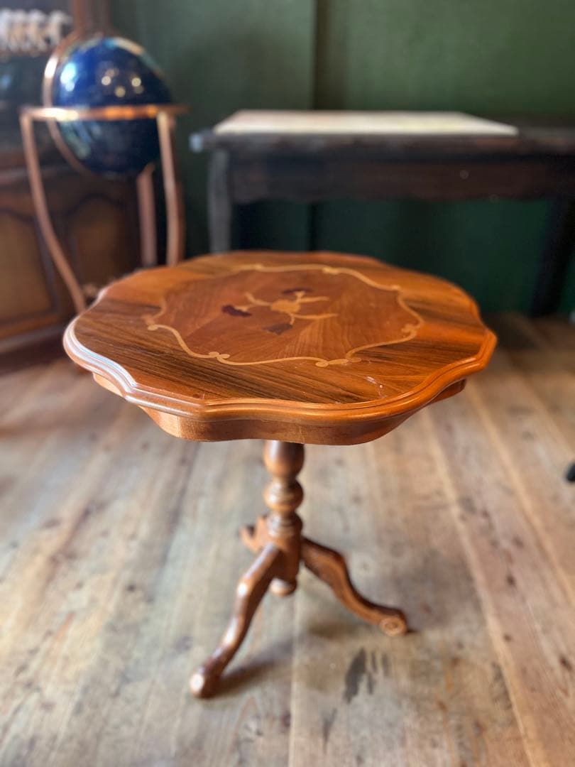 サイドテーブル コーヒーテーブル 猫脚 象嵌 アンティーク 花台 コンソール