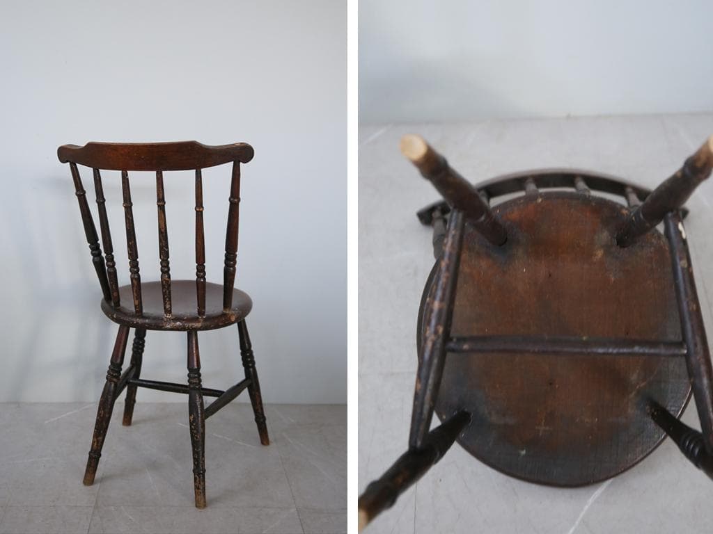 英国アンティーク木製キッチンチェア/ダイニングイス/椅子/飾り棚89-229-3