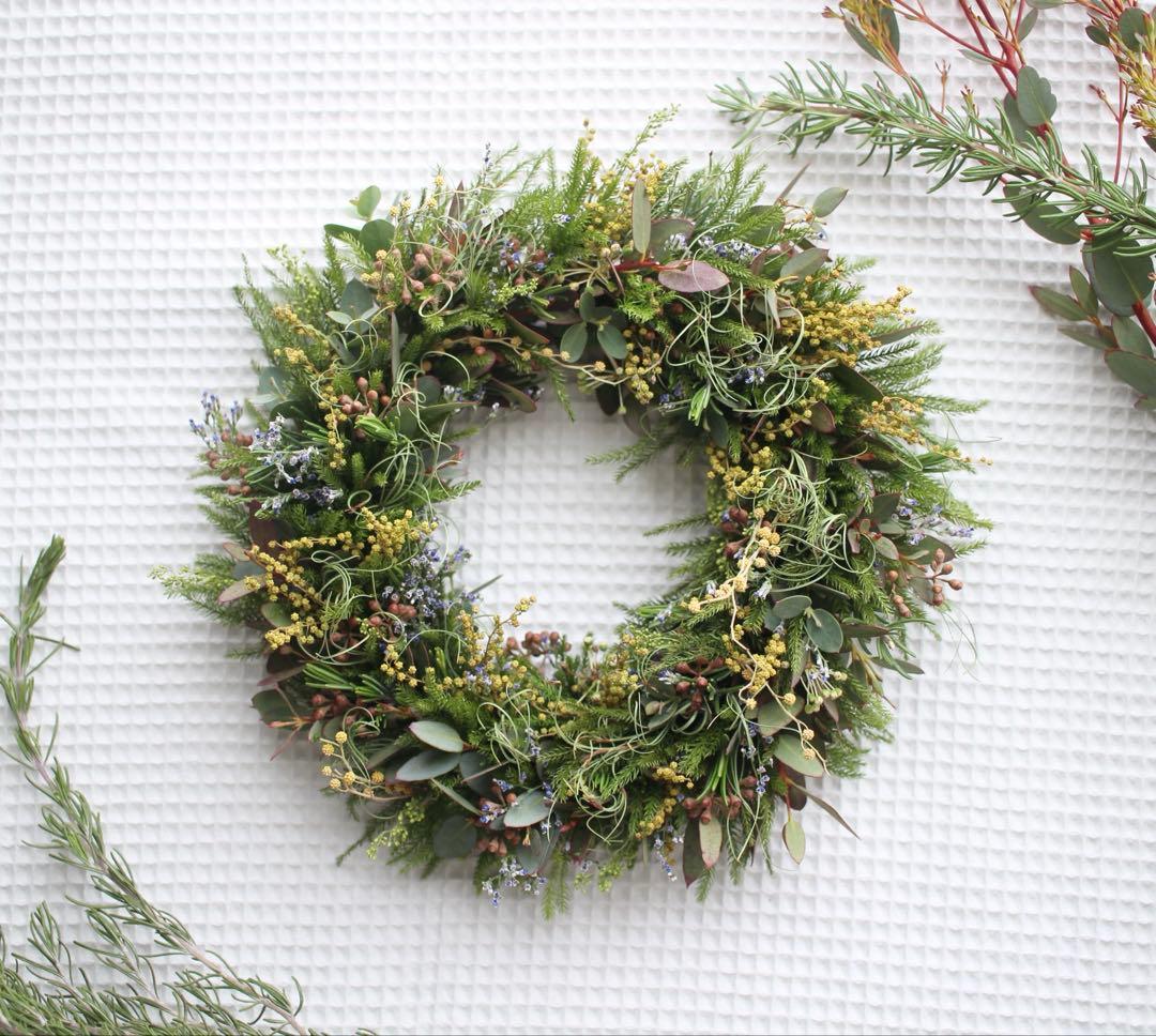 春の野原のグリーンリース＊ドライフラワーwreathe◎22センチ
