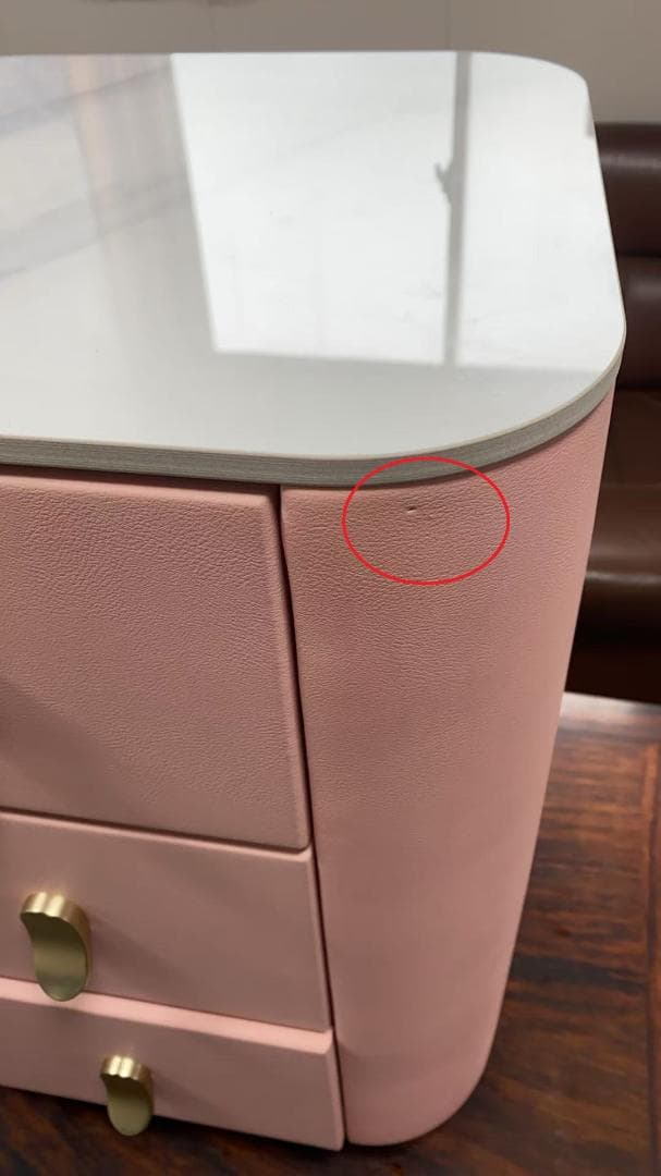 ピンク 3段チェスト レザー調 訳あり品　写真をご確認 TST02−01