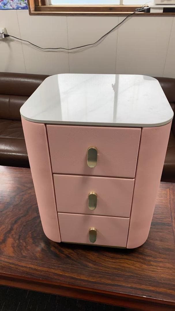 ピンク 3段チェスト レザー調 訳あり品　写真をご確認 TST02−01