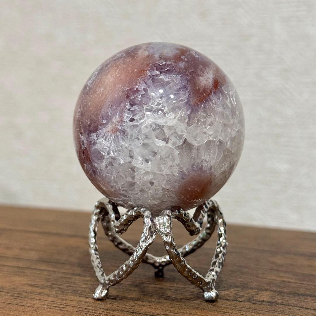 ピンクアメジストフラワーアゲート　濃ピンクパープル　スフィア　6cm ブラジル産