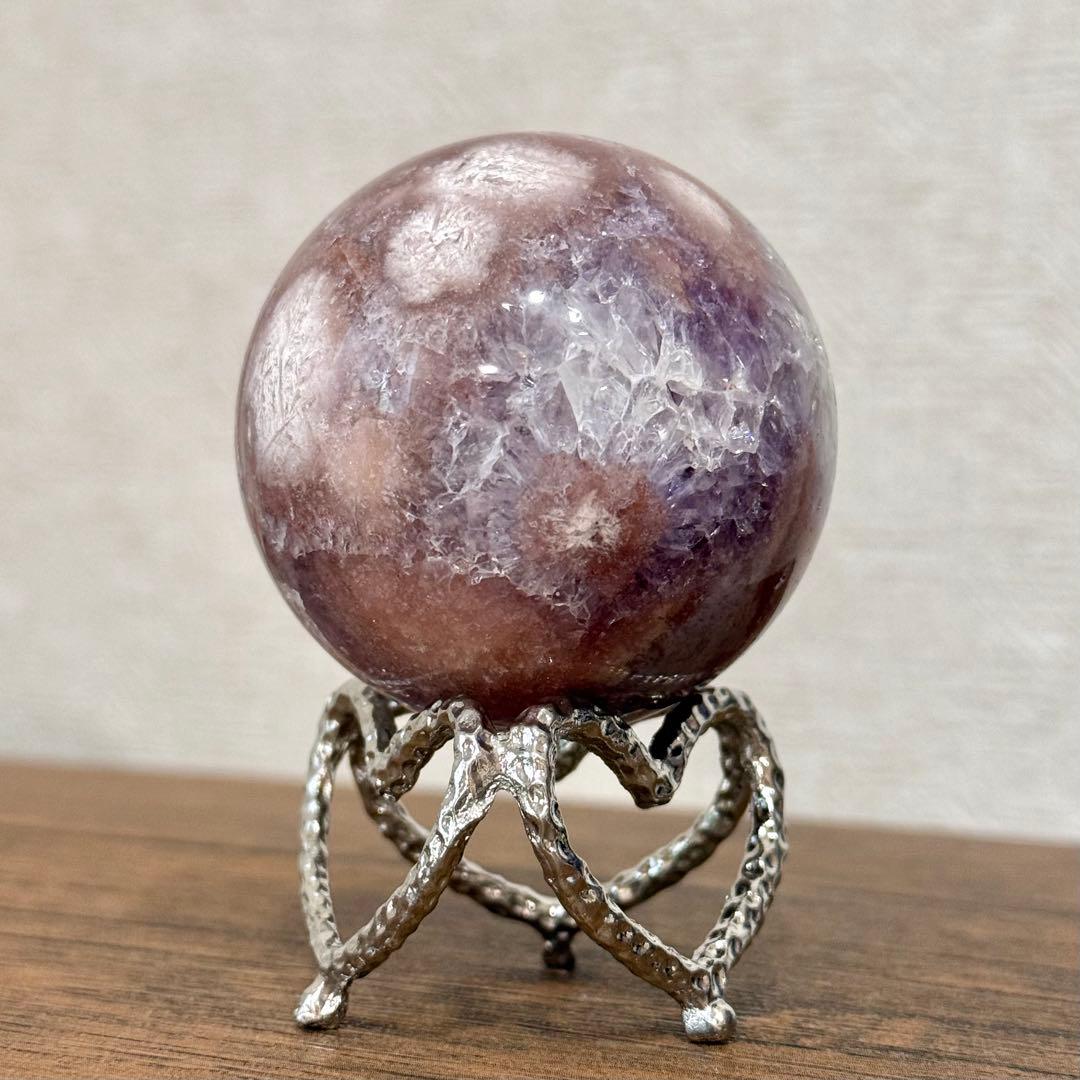 ピンクアメジストフラワーアゲート　濃ピンクパープル　スフィア　6cm ブラジル産