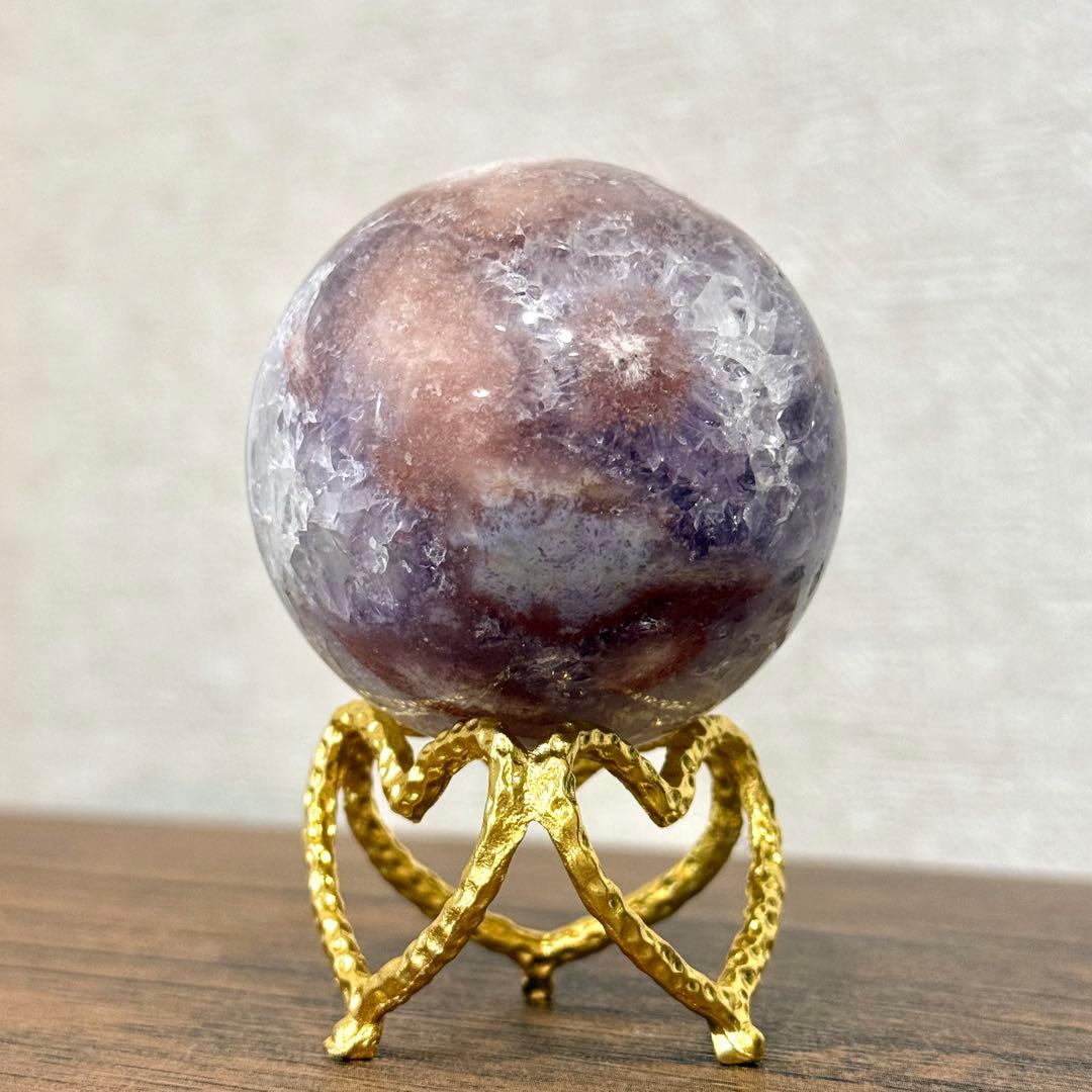 ピンクアメジストフラワーアゲート　濃ピンクパープル　スフィア　6cm ブラジル産