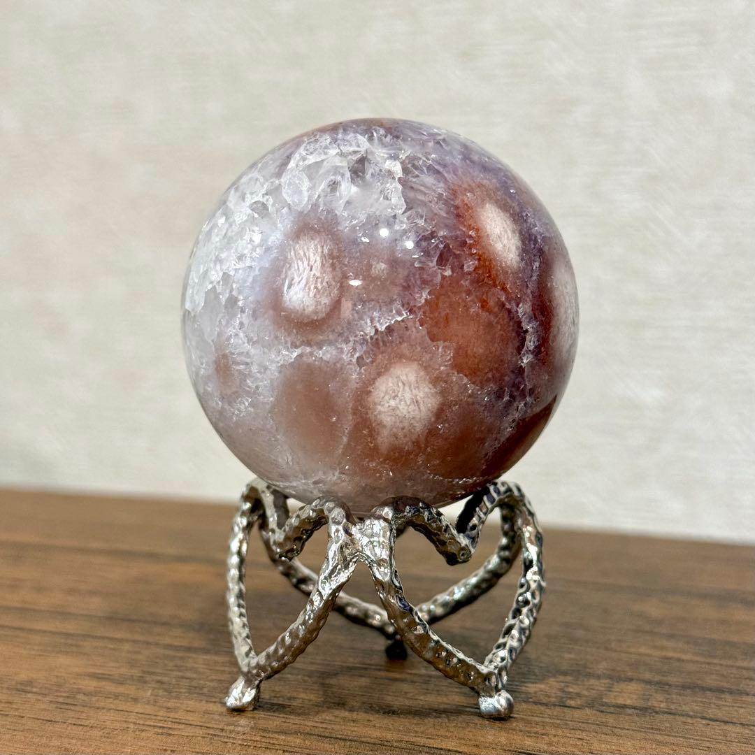 ピンクアメジストフラワーアゲート　濃ピンクパープル　スフィア　6cm ブラジル産