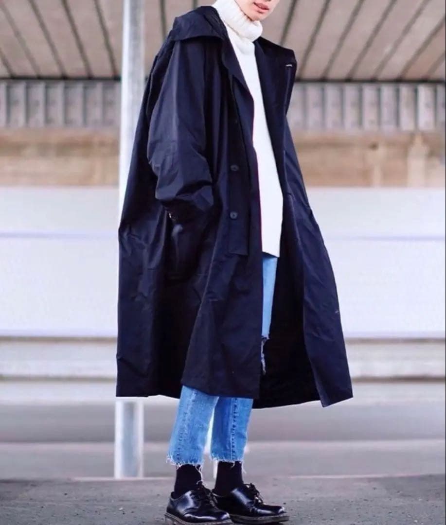 美品　ミンソビ　ビッグシルエットロングコート　フード付き　ブラック　ユニセックス