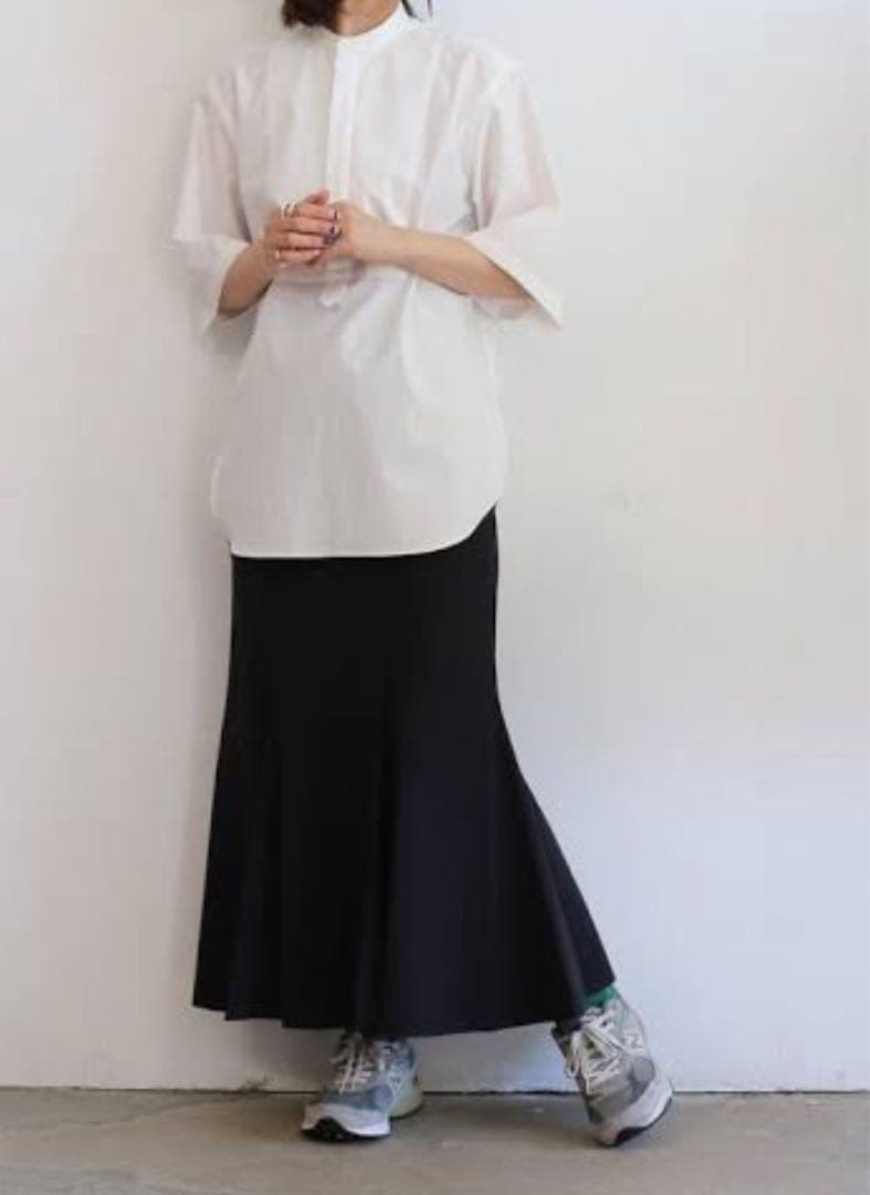 ユニセックス AURALEE バンドカラー半袖プルオーバーシャツ