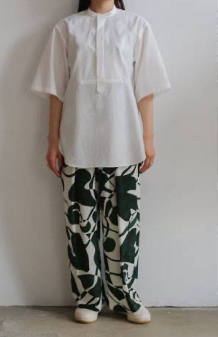 ユニセックス AURALEE バンドカラー半袖プルオーバーシャツ