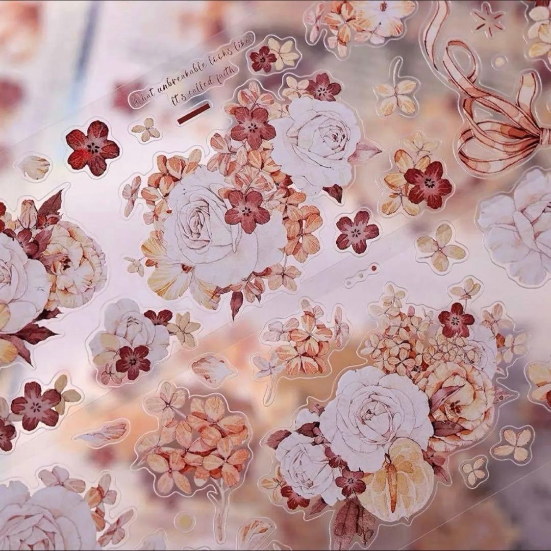 PET 茶染 ダイカット加工 6cm×6m 海外マスキングテープ　海外マステ　花