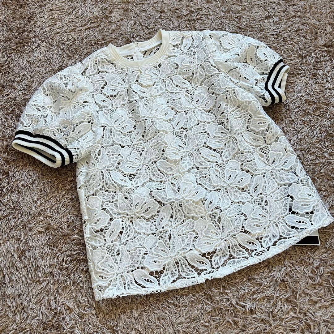 希少！ボーダー×レース　ボーダーズアットバルコニー 総レーストップス 38 白