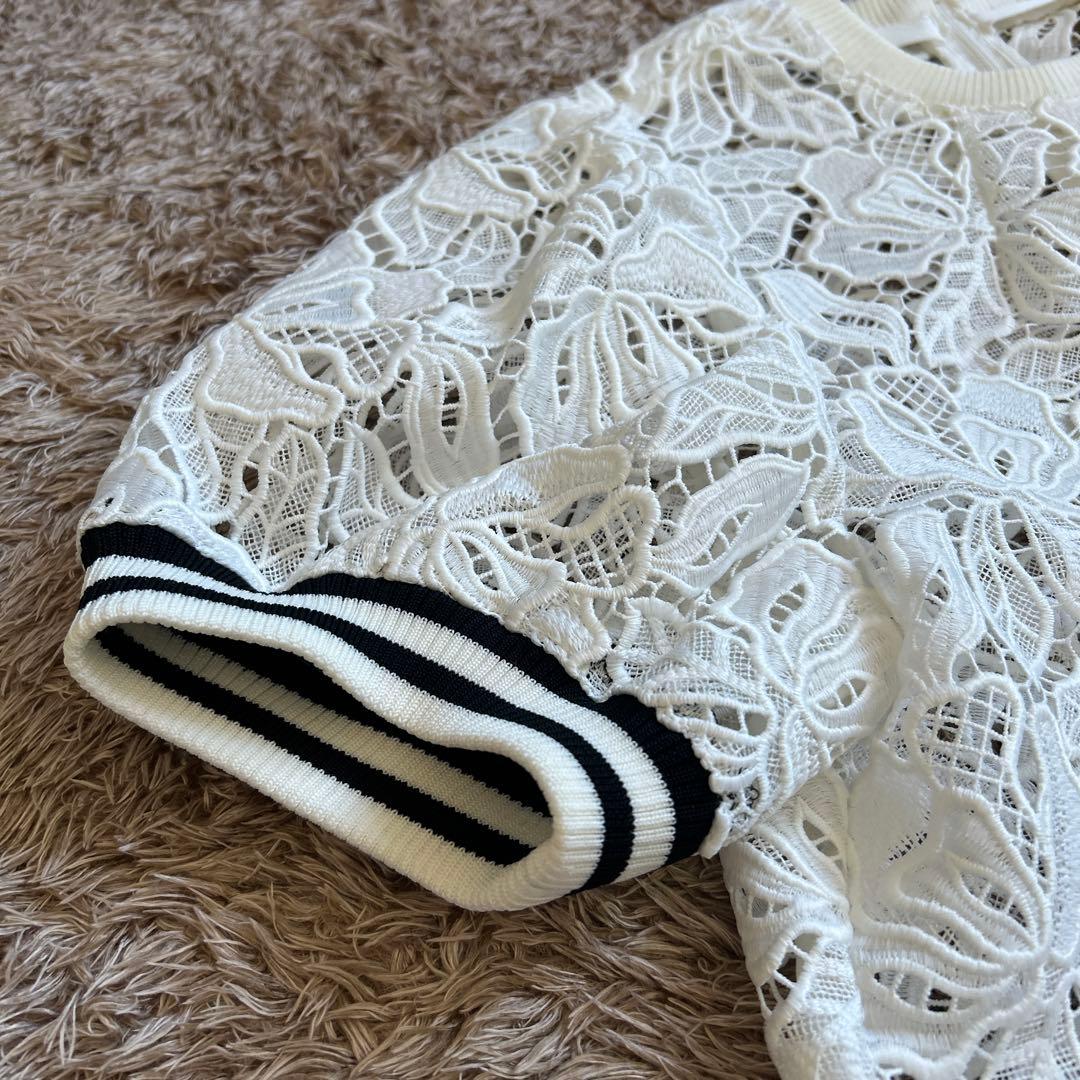 希少！ボーダー×レース　ボーダーズアットバルコニー 総レーストップス 38 白