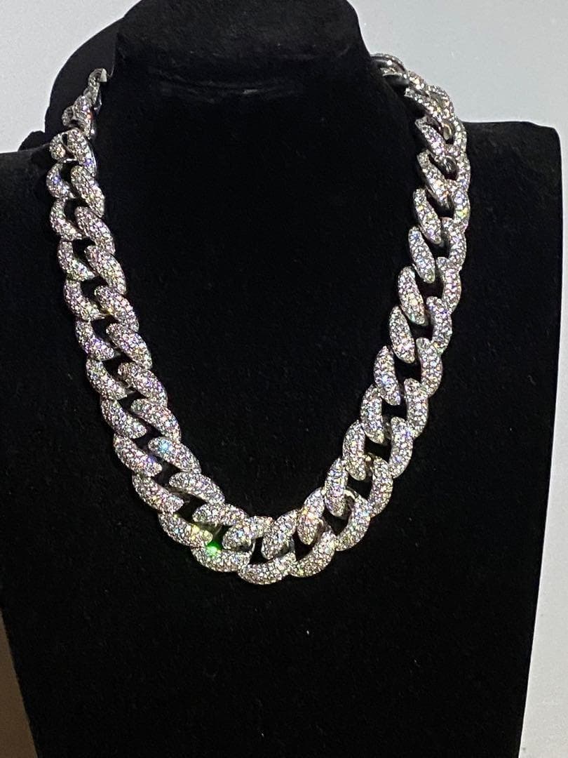 マイアミ　キューバンチェーン幅23ミリ20パヴェ留めシルバー喜平ネックレスLEX
