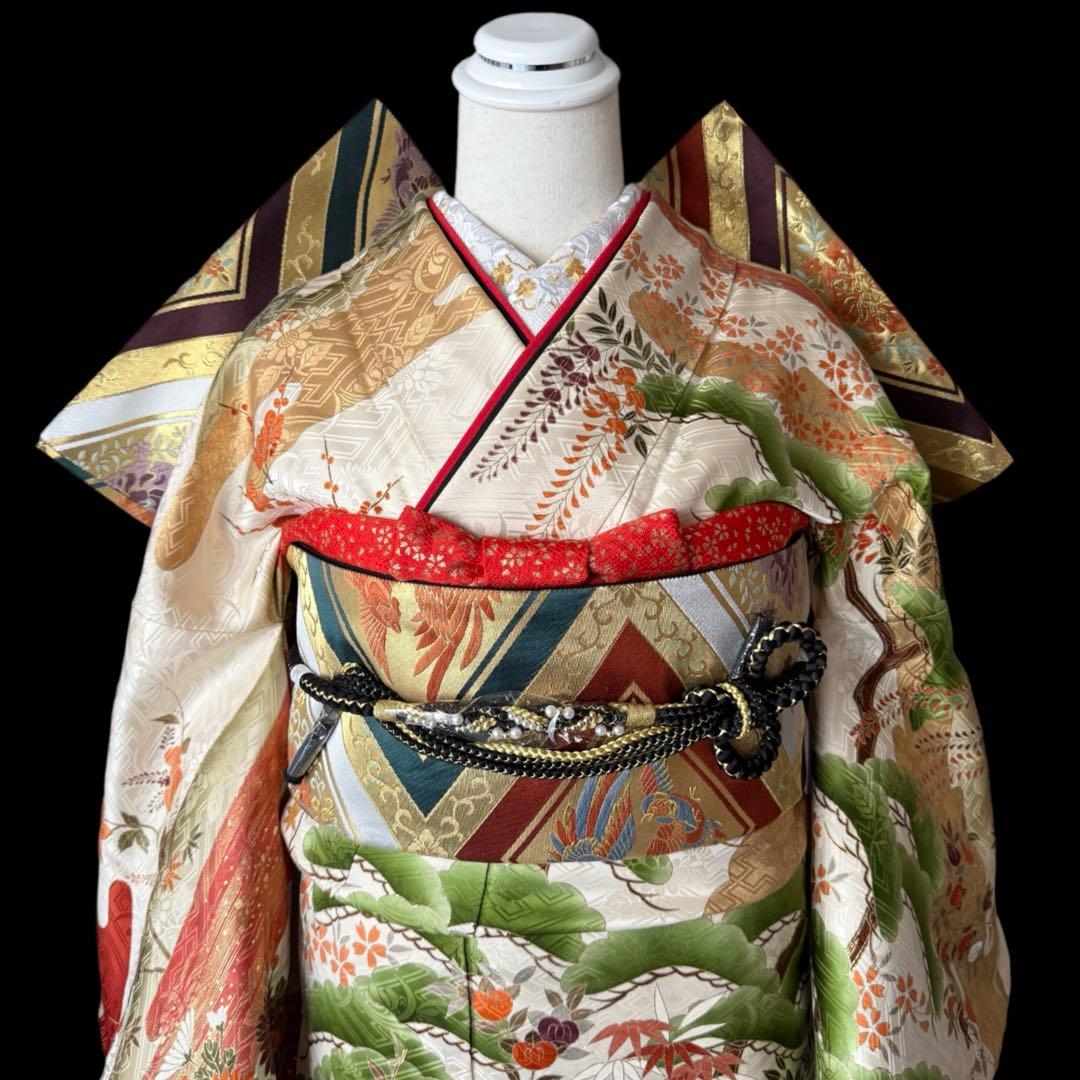 極上　振袖フルセット　手描き金彩友禅　西陣織袋帯　正絹長襦袢　トールサイズ
