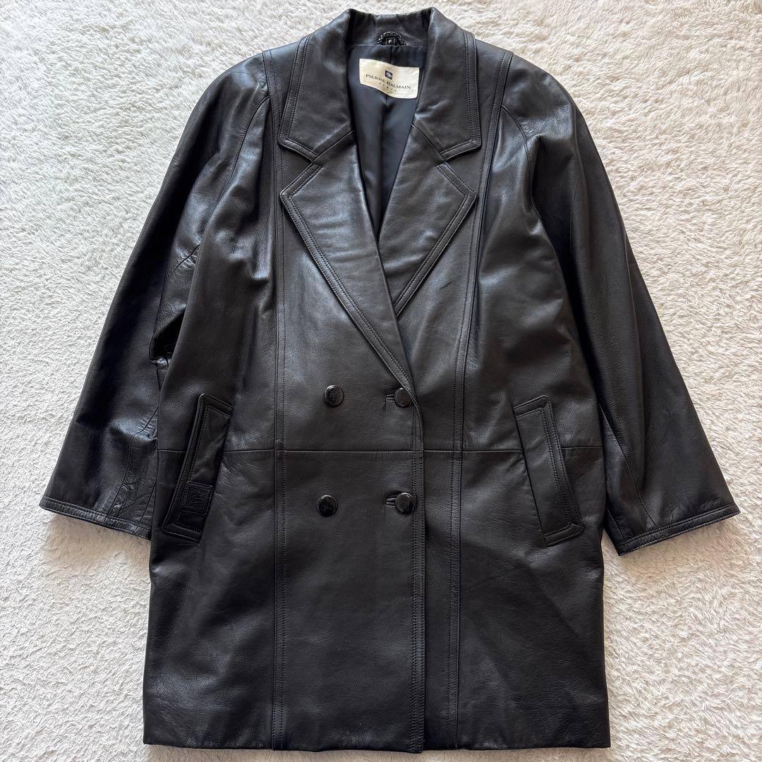 ピエールバルマン　ダブルブレストレザーコート　ブラック　ヴィンテージ