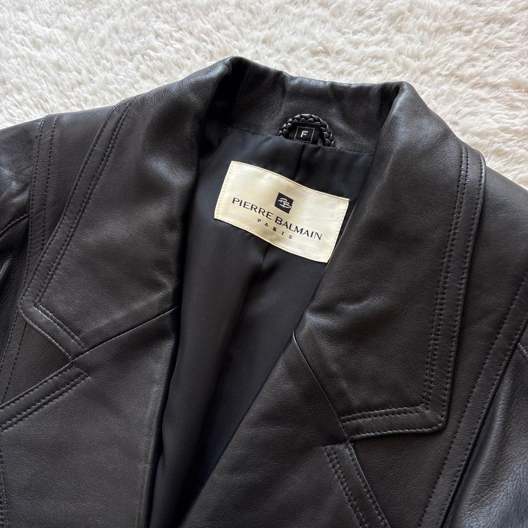 ピエールバルマン　ダブルブレストレザーコート　ブラック　ヴィンテージ