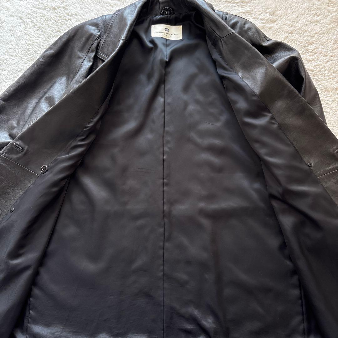 ピエールバルマン　ダブルブレストレザーコート　ブラック　ヴィンテージ