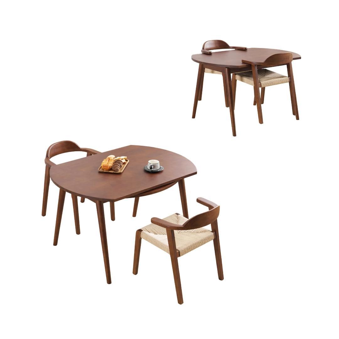 【3点セット】ダイニングテーブル1点×チェア2脚 円形 半円形 Brown