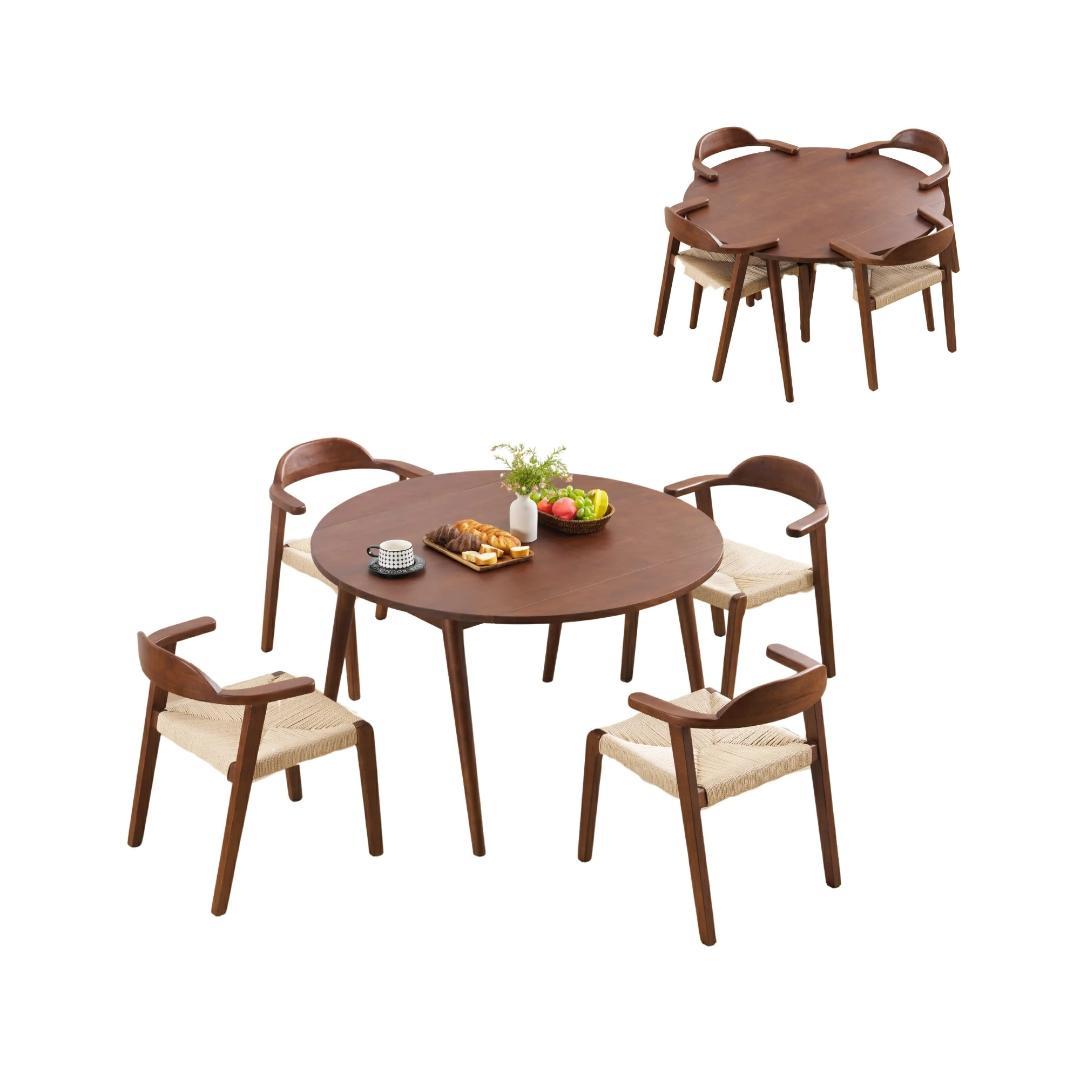 【3点セット】ダイニングテーブル1点×チェア2脚 円形 半円形 Brown