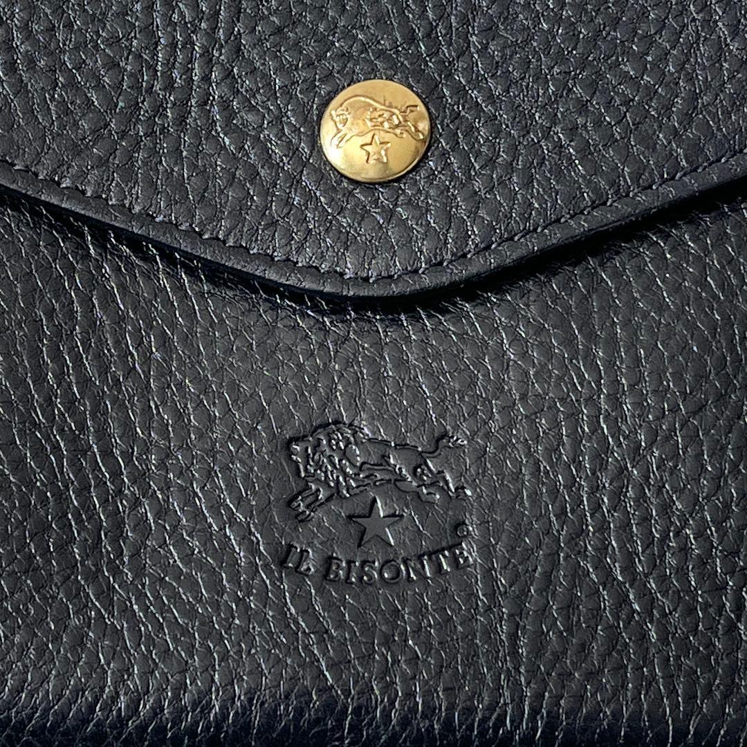 ⭐️未使用品⭐️　IL BISONTE　がま口　三つ折り財布　ブラック　レザー