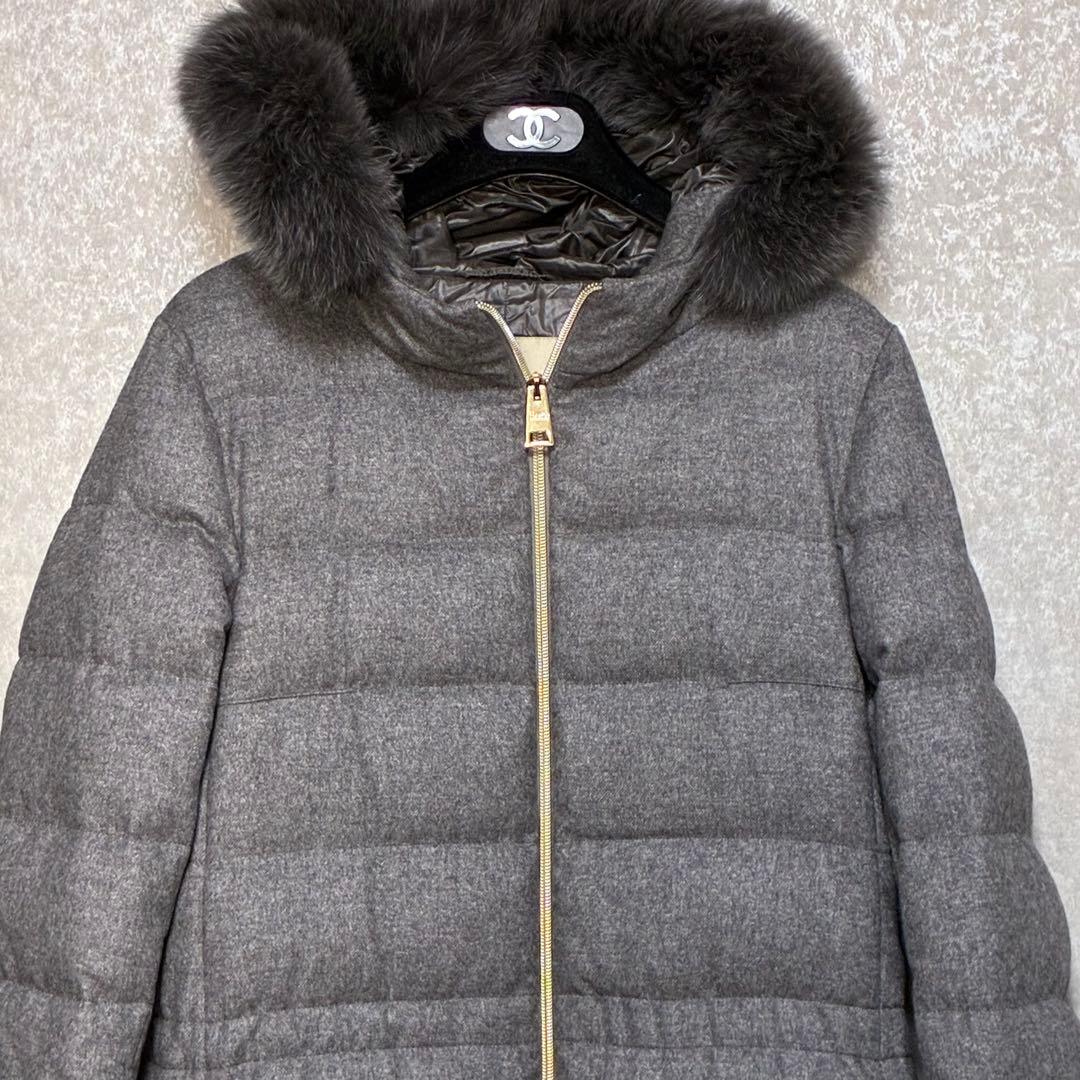 【美品】HERNO　ヘルノ　カシミヤ　シルク　ファー　ダウン　ロング　44