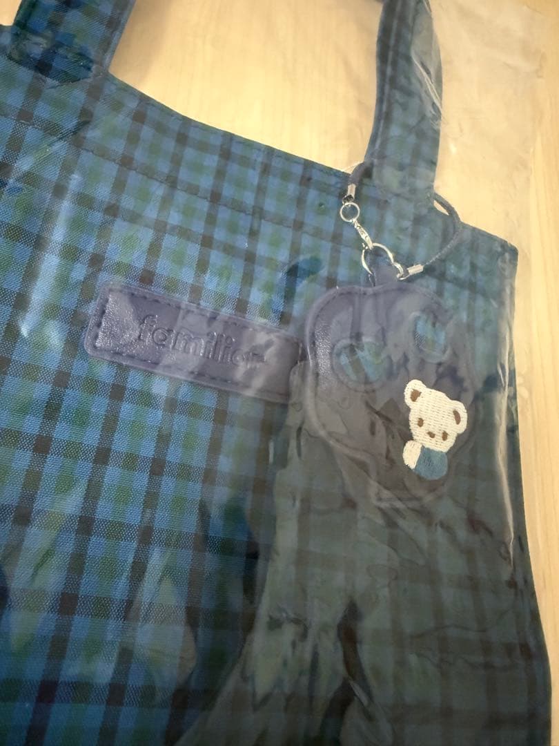 タグ付き familiarファミリア 青チェック ギンガム トートバッグ 小