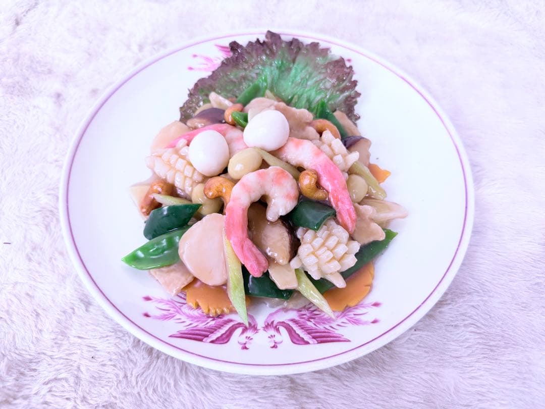 昭和レトロ イカとカシューナッツ炒め 食品サンプル 直径約26cm 町中華