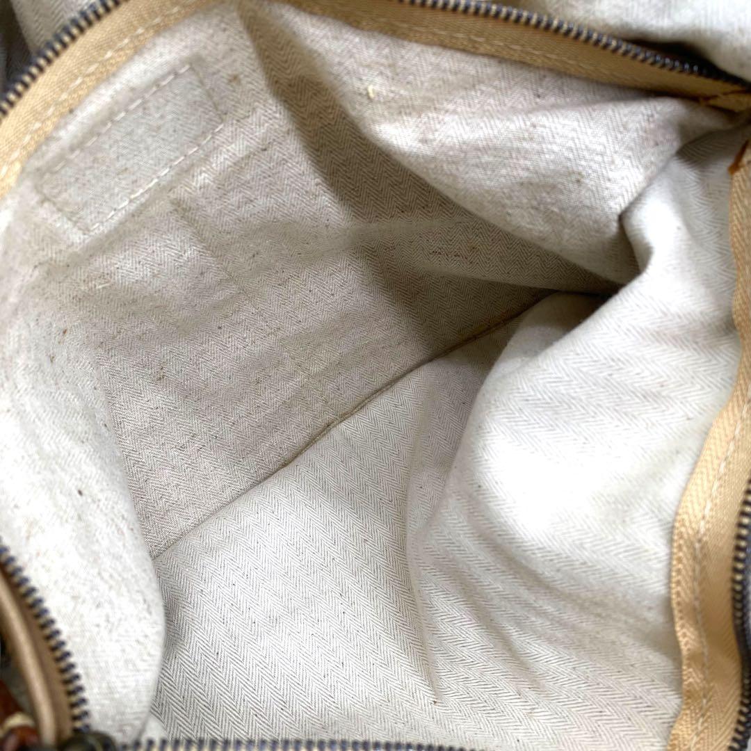 【良品】ゲンテン ボストンバッグ 2way キャンバス ヌメ革 ベージュ