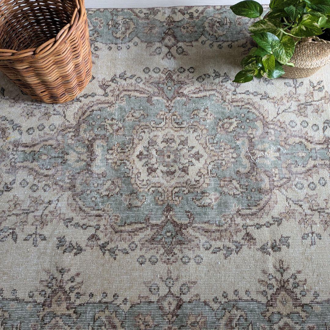 108×203 グリーン王道メダリオン　トルコヴィンテージラグ