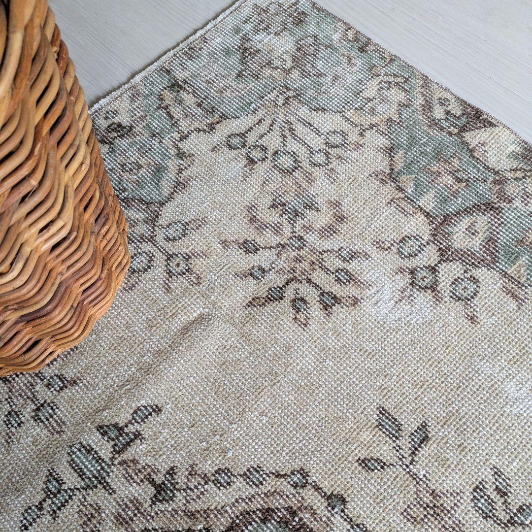 108×203 グリーン王道メダリオン　トルコヴィンテージラグ