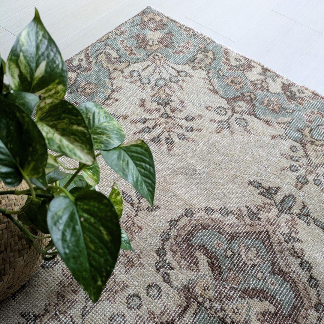 108×203 グリーン王道メダリオン　トルコヴィンテージラグ