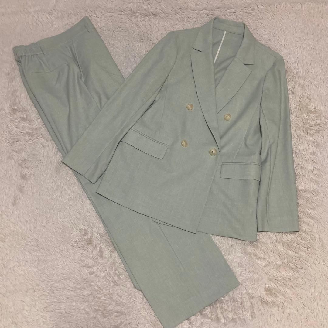 NOLLEYS【新品未使用】リネン混 グリーン ダブル ジャケット ワイドパンツ