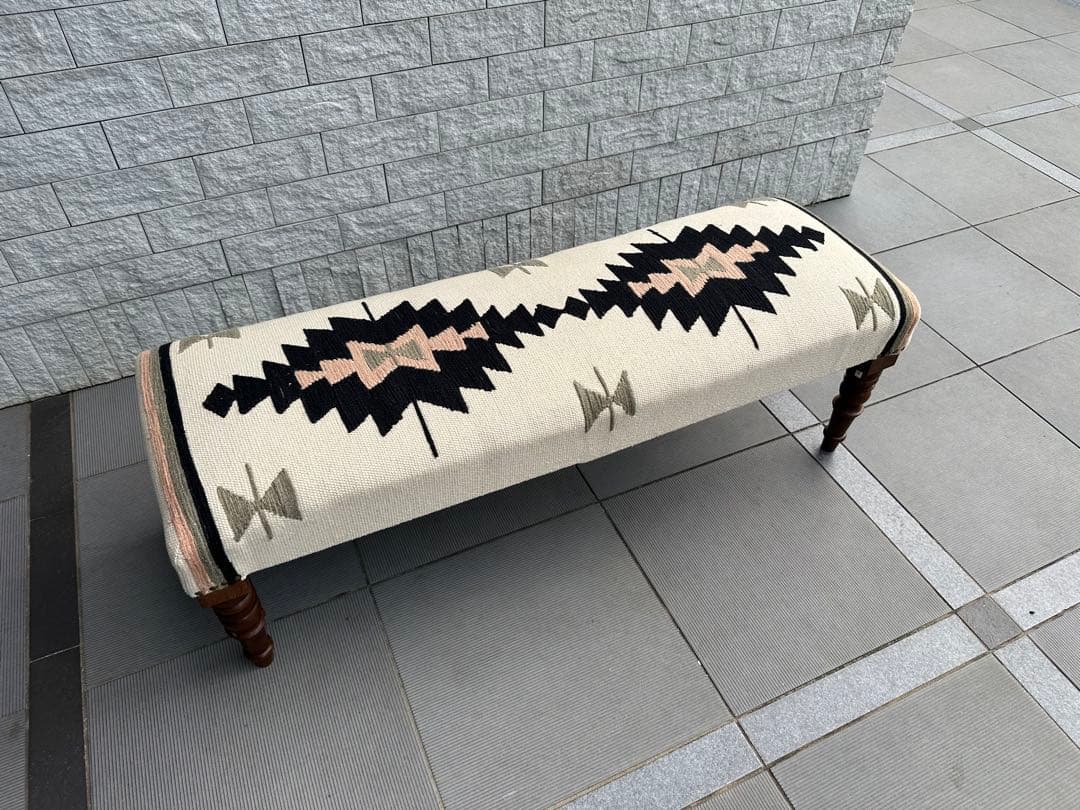 Ne WORKS キリム刺繍 木製脚ベンチスツール