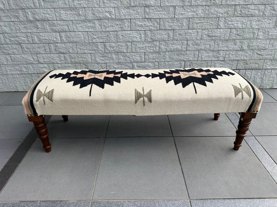 Ne WORKS キリム刺繍 木製脚ベンチスツール