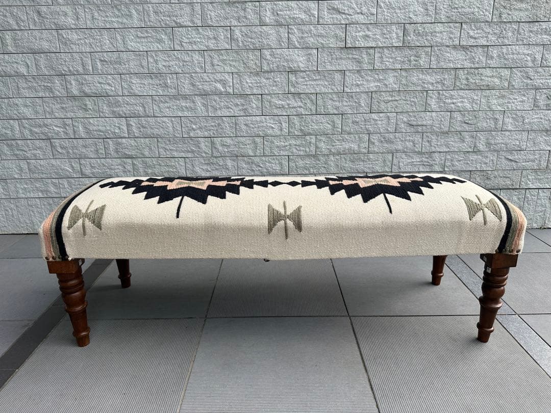 Ne WORKS キリム刺繍 木製脚ベンチスツール