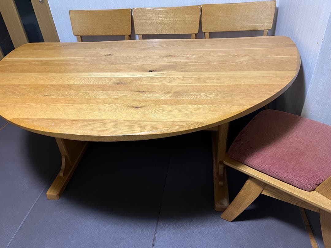 希少飛騨家具　太平産業180センチ半円形　ダイニングテーブル、回転椅子4脚セット