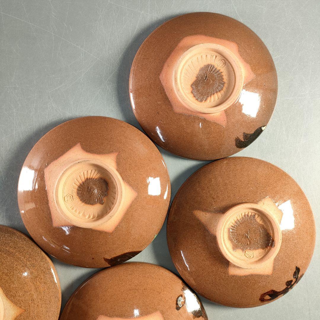 A1380-1/赤土花草文絵替り菓子皿6客/共箱/飾皿/銘々皿/膾皿/懐石道具/