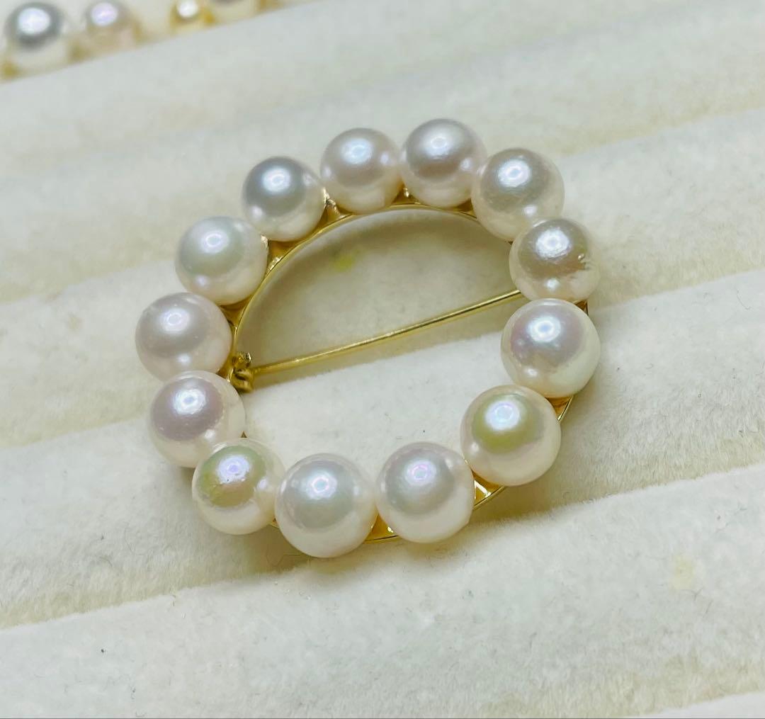 まる様おまとめ　照り艶最高◎干渉色◎ あこや真珠14kgf ピアス　ブローチ2点