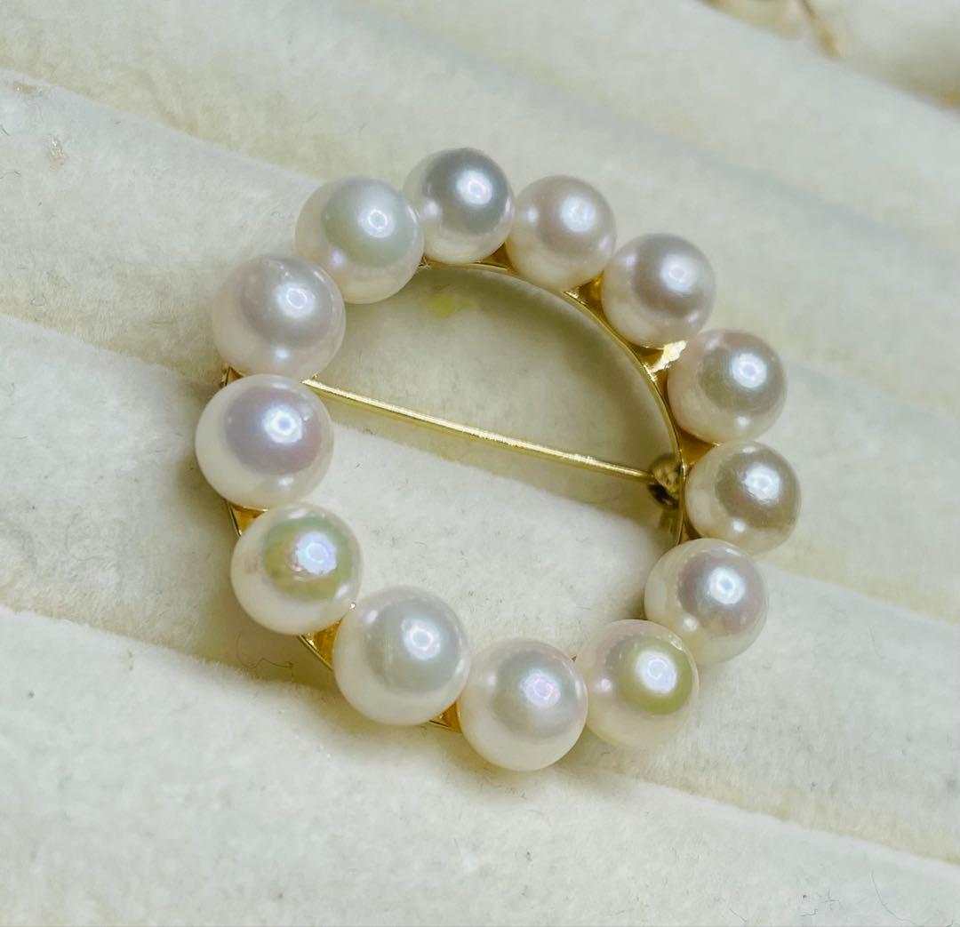 まる様おまとめ　照り艶最高◎干渉色◎ あこや真珠14kgf ピアス　ブローチ2点