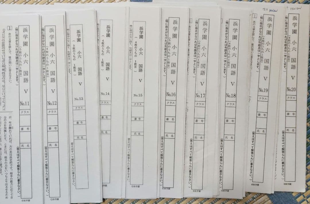 浜学園 小６ 国語 ・算数・理科 V 実力/復習テスト セット