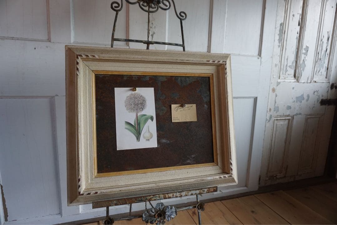 大きなアンティークフレームのブリキサインボード　看板　店舗什器　額縁　古道具