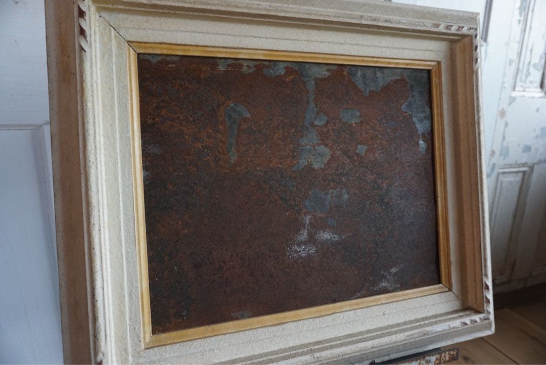 大きなアンティークフレームのブリキサインボード　看板　店舗什器　額縁　古道具