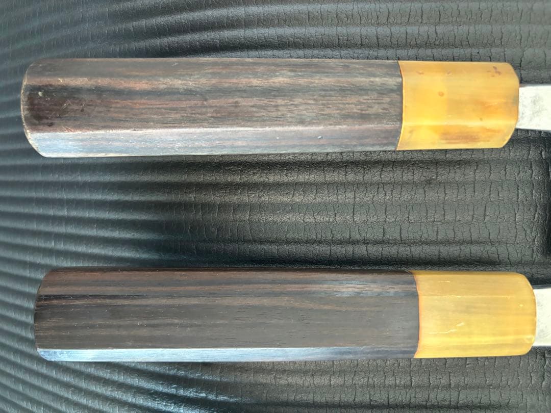 源泉正　墨流し柳刃包丁 青鋼薄刃　出刃セットです30年前