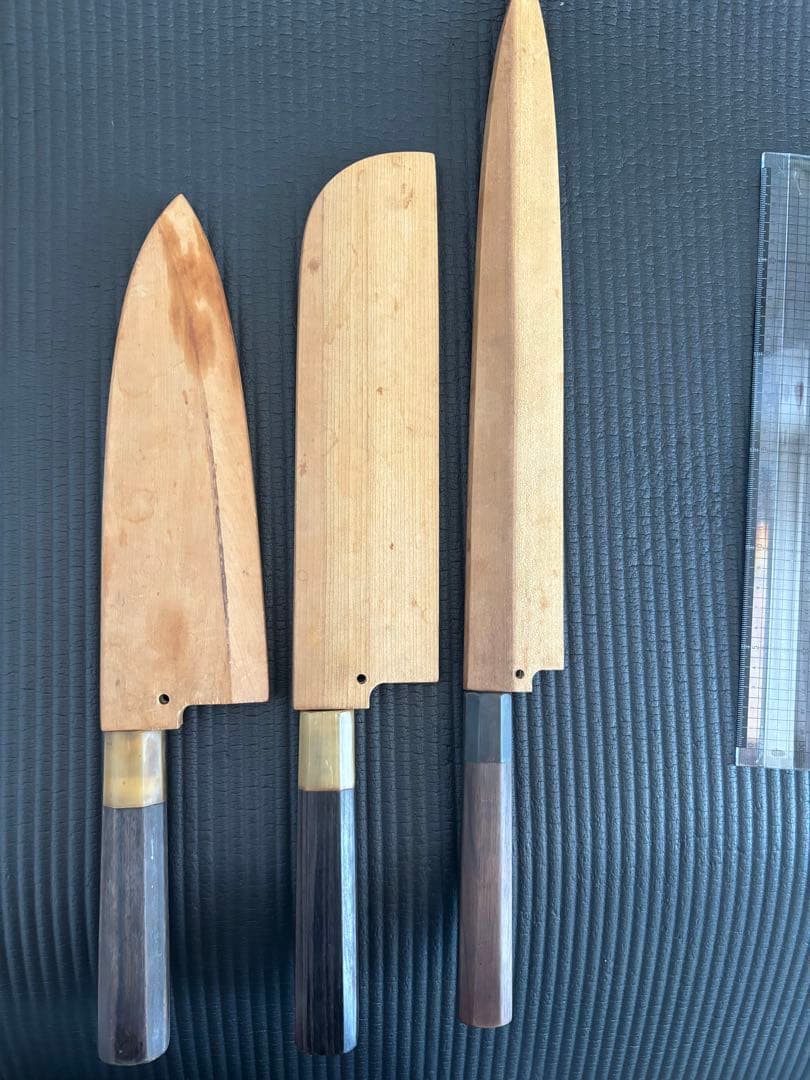 源泉正　墨流し柳刃包丁 青鋼薄刃　出刃セットです30年前
