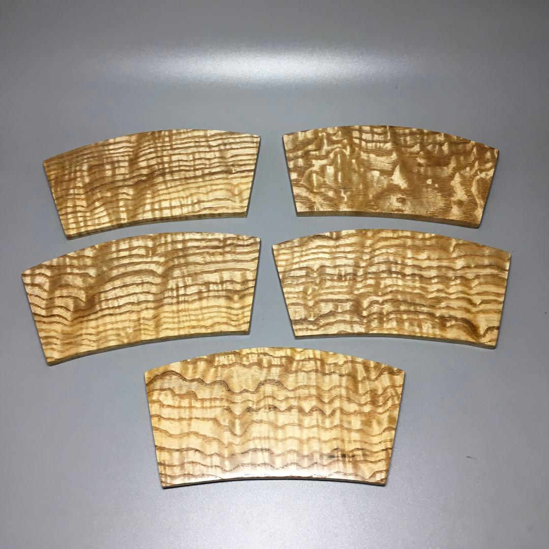 タモ扇形　銘々皿　5枚一組　桐箱入り