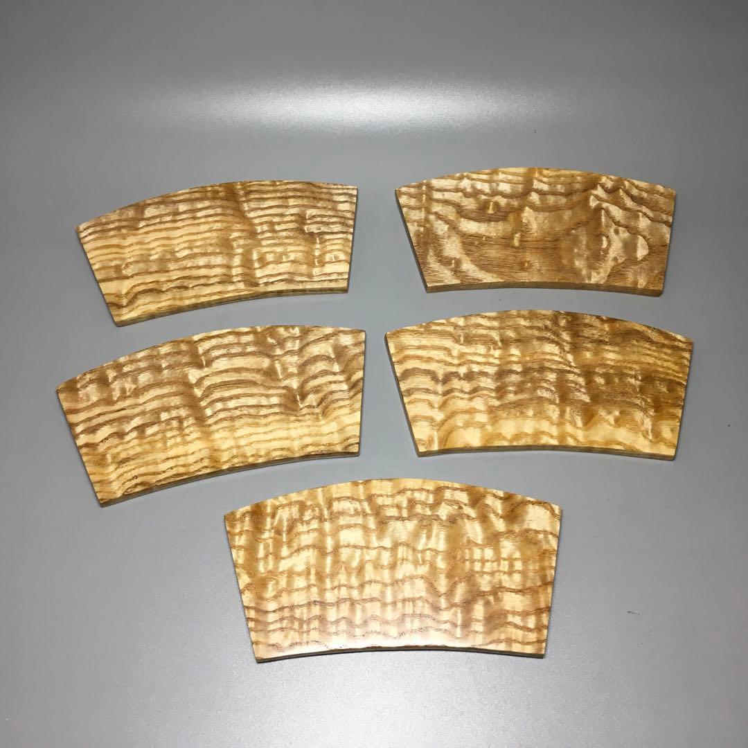 タモ扇形　銘々皿　5枚一組　桐箱入り