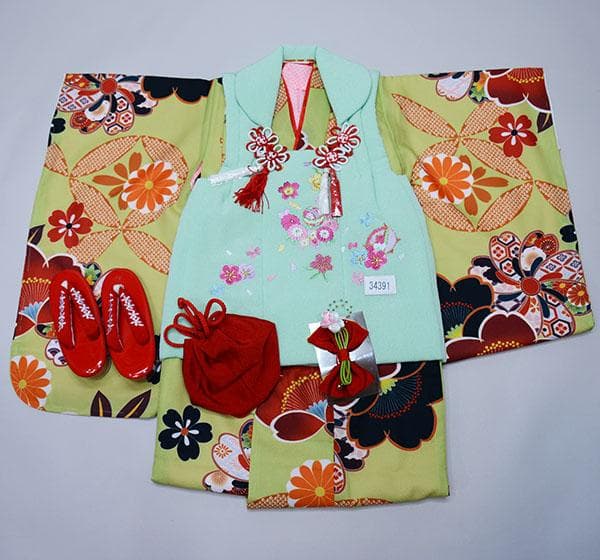 七五三 三歳 女児 被布着物フルセット お仕立て無料 NO34391